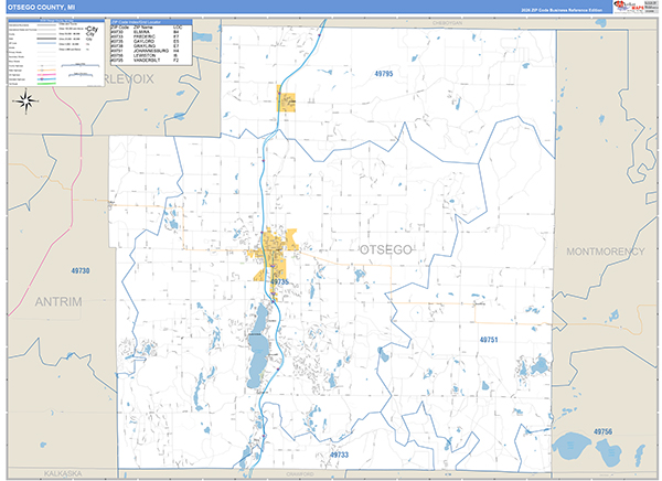 Otsego County, MI Zip Code Map