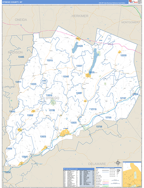 Otsego County, NY Zip Code Map