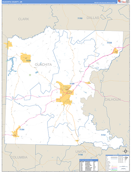 Ouachita County, AR Zip Code Map