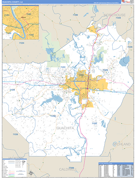 Ouachita Parish (County), LA Wall Map Basic Style