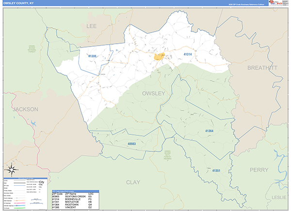 Owsley County, KY Zip Code Map