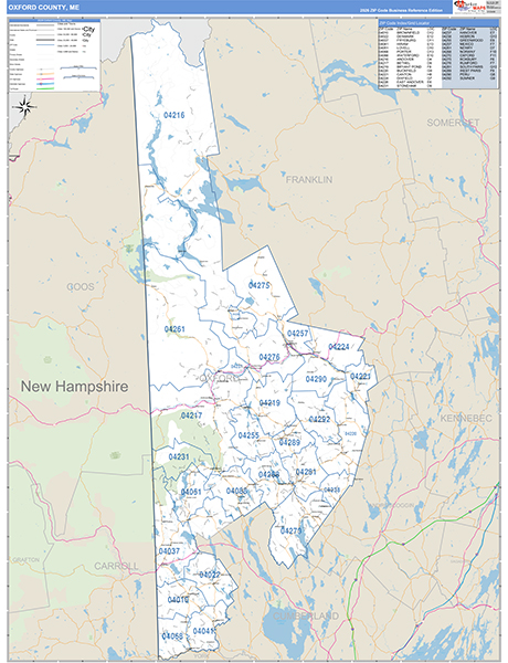 Oxford County, ME Wall Map Basic Style
