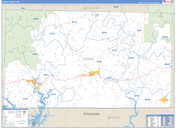 Ozark County, MO Zip Code Map