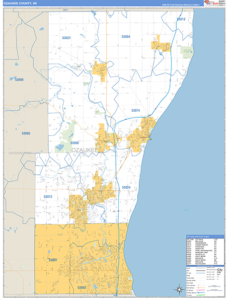 Ozaukee County, WI Zip Code Wall Map