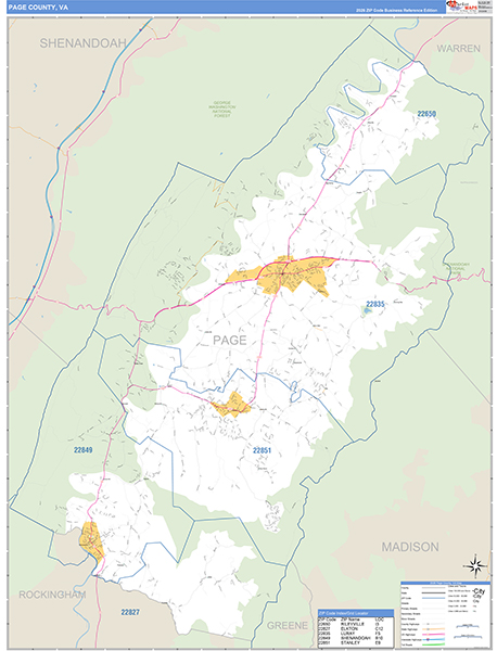 Page County, VA Zip Code Wall Map