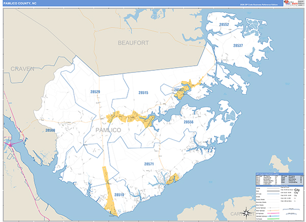 Pamlico County, NC Zip Code Map