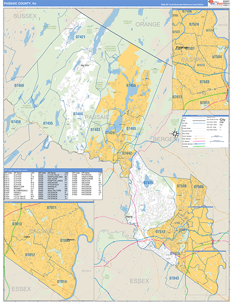 Passaic County, NJ Zip Code Map