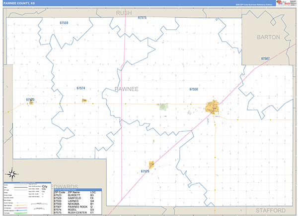 Pawnee County, KS Zip Code Map