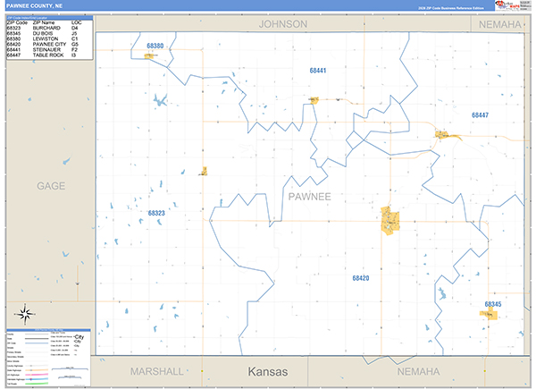 Pawnee County, NE Zip Code Map