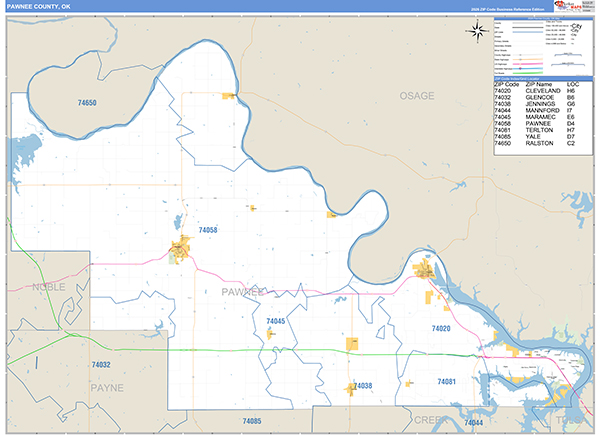 Pawnee County, OK Carrier Route Wall Map