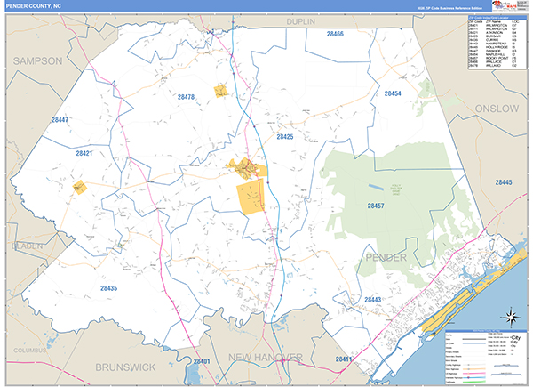 Pender County Wall Map Basic Style