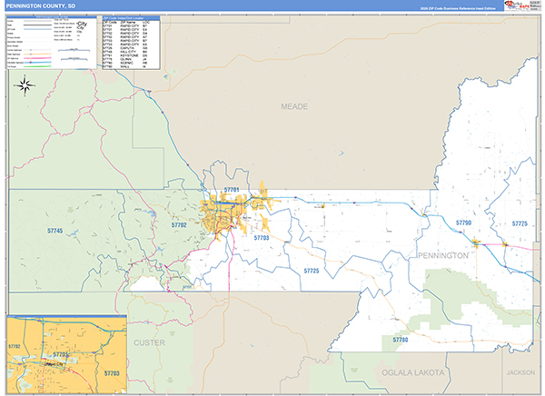 Pennington County Wall Map Basic Style