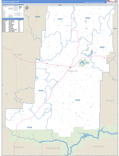 Phillips County, MT Zip Code Wall Map