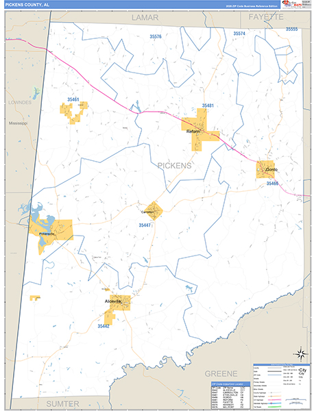 Pickens County, AL Zip Code Wall Map