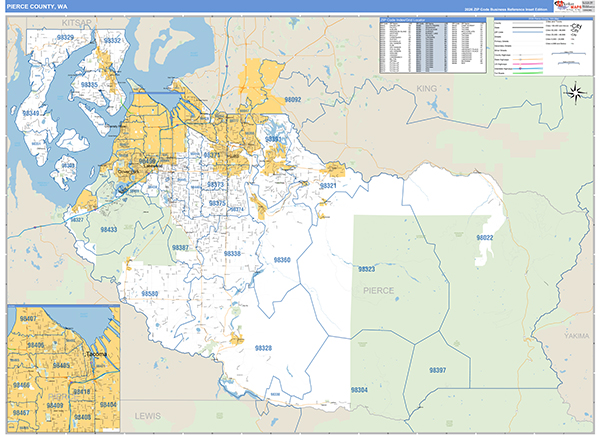 Pierce County Wall Map Basic Style
