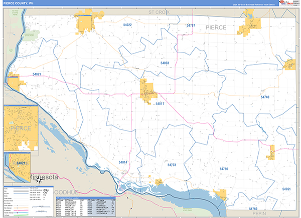 Pierce County, WI Zip Code Wall Map
