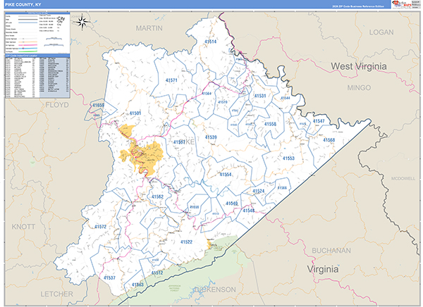 Pike County Wall Map Basic Style