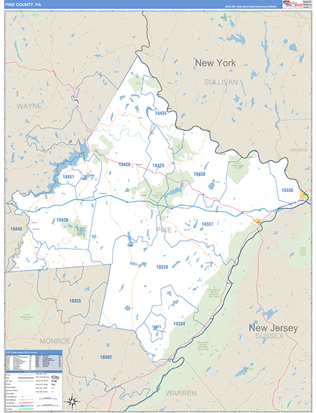 Pike County, PA Wall Map Basic Style
