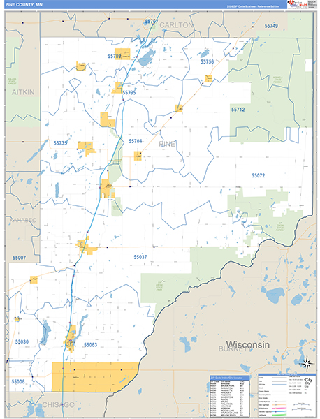 Pine County, MN Zip Code Map