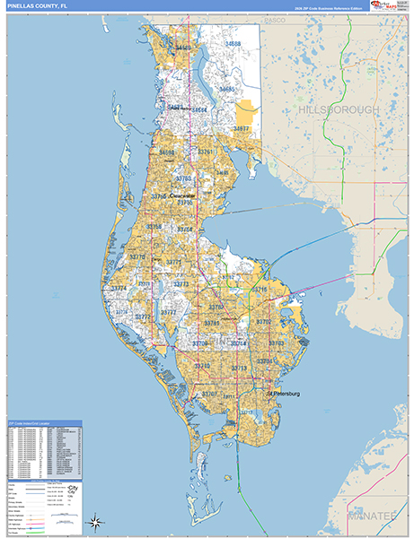 Pinellas County Wall Map Basic Style