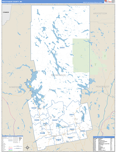 Piscataquis County, ME Wall Map Basic Style