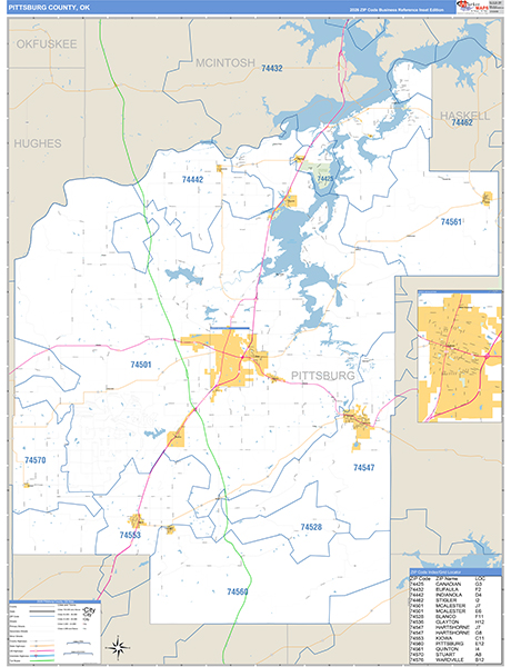 Pittsburg County, OK Zip Code Wall Map