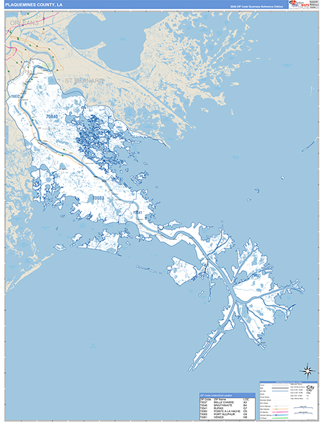 Plaquemines Parish (County), LA Wall Map Basic Style