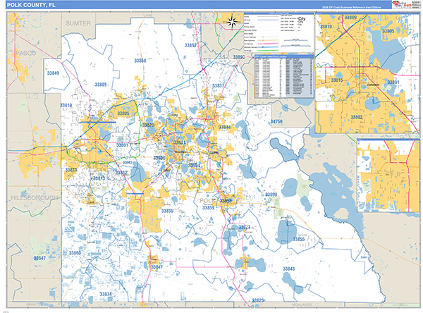 Polk County, FL Zip Code Wall Map