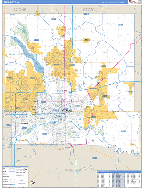Polk County, IA Zip Code Wall Map