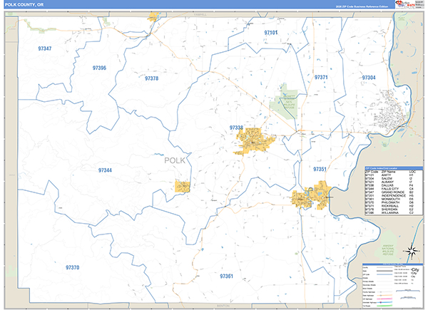 Polk County, OR Zip Code Wall Map