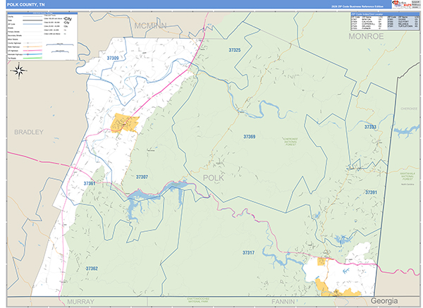 Polk County, TN Zip Code Map