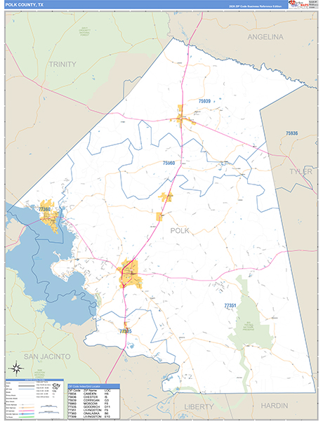 Polk County, TX Zip Code Map