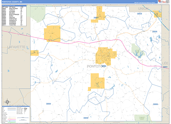 Pontotoc County, MS Zip Code Map
