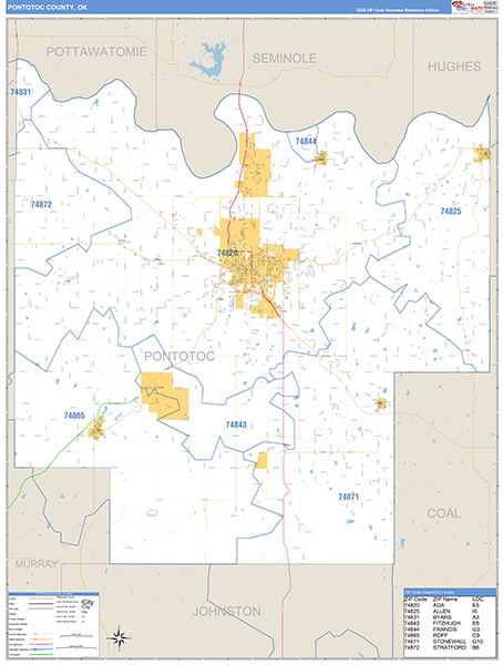Pontotoc County, OK Carrier Route Wall Map