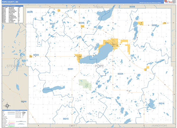 Pope County, MN Zip Code Map