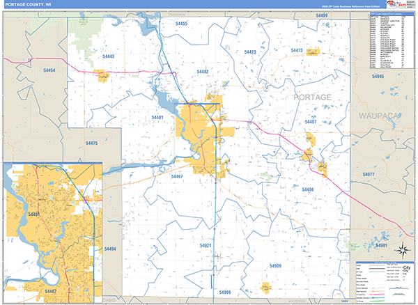 Portage County, WI Carrier Route Wall Map