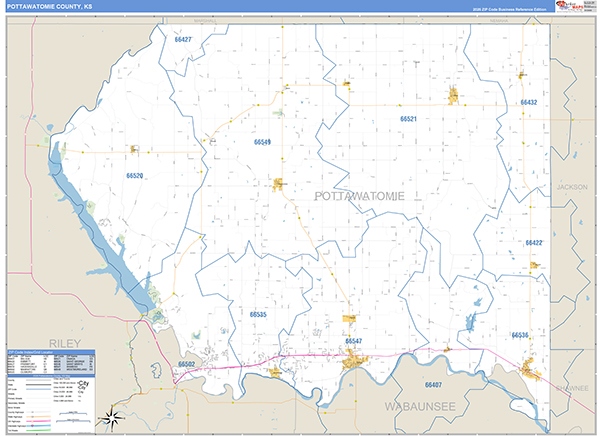Pottawatomie County, KS Zip Code Wall Map