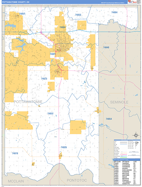 Pottawatomie County, OK Carrier Route Wall Map