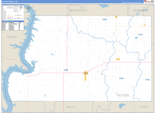 Potter County, SD Carrier Route Wall Map