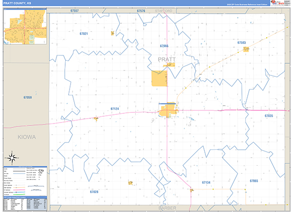 Pratt County, KS Zip Code Wall Map