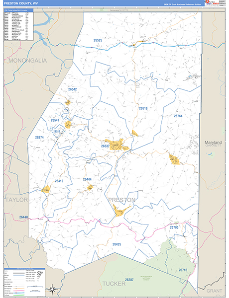 Preston County, WV Zip Code Map
