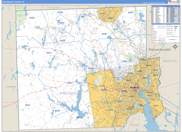 Providence County, RI Zip Code Map