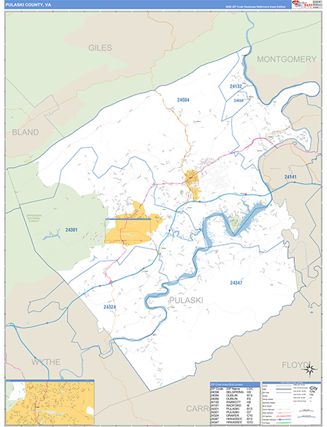 Pulaski County, VA Zip Code Map