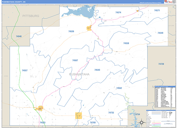 Pushmataha County, OK Zip Code Wall Map
