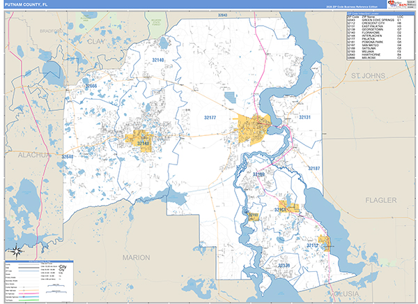 Putnam County, FL Zip Code Map