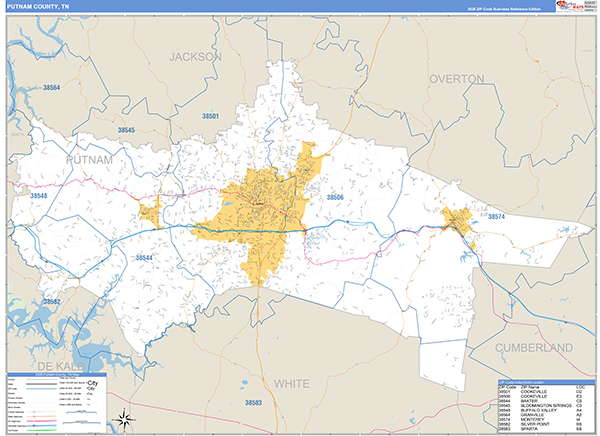 Putnam County, TN Zip Code Map