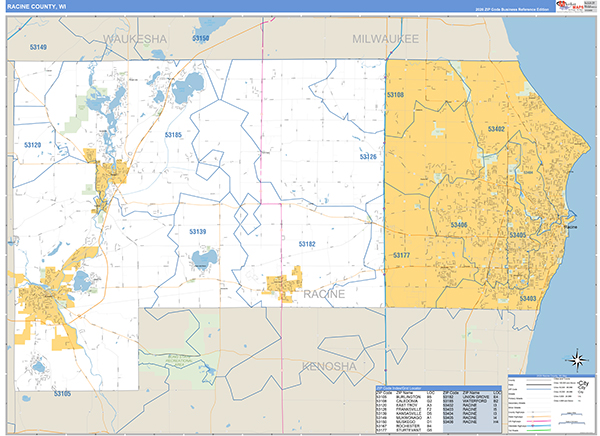 Racine County, WI Carrier Route Wall Map