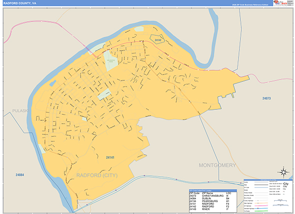 Radford County, VA Zip Code Wall Map