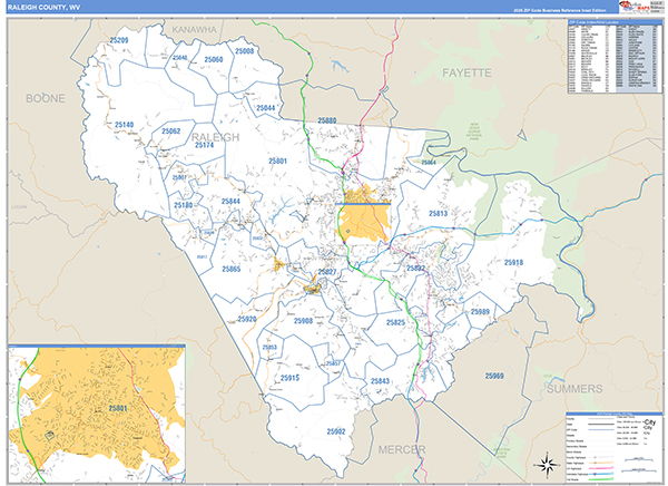 Raleigh County, WV Zip Code Map