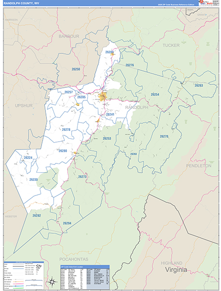 Randolph County, WV Zip Code Map